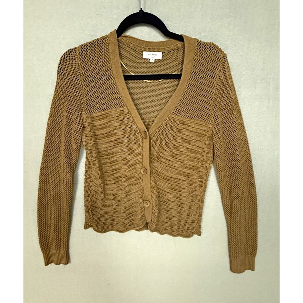 Weekend Los Angeles Womens Cardigan Sweater Size S Tan Sepia Open Loose Knit